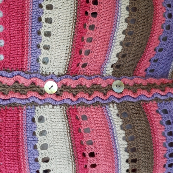 Vintage Y2K Grandmacore Crochet Knit Striped Caridgan Sweater sz X Women's - Picture 3 of 10